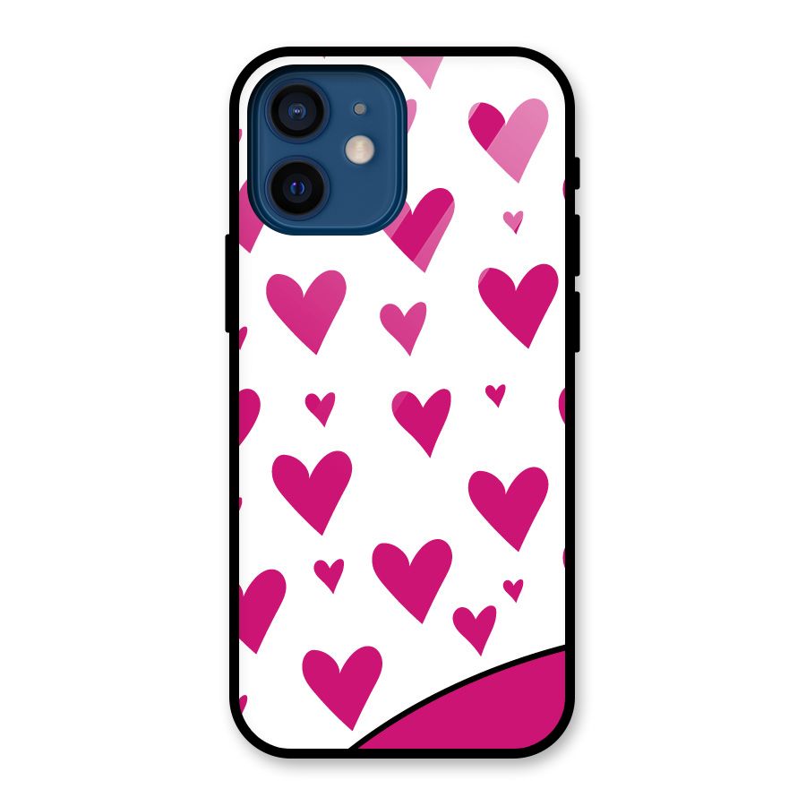 Romantic Couples with Hearts Glass Back Case for iPhone 12 Mini
