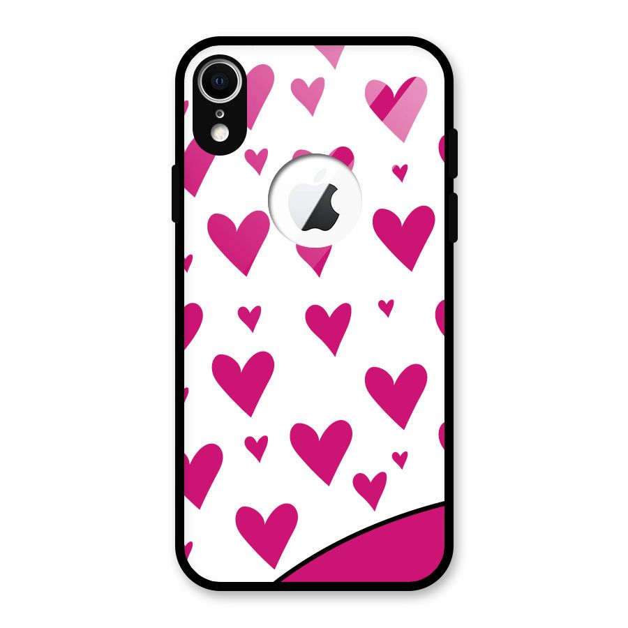Romantic Couples with Hearts Glass Back Case for iPhone XR Logo Cut