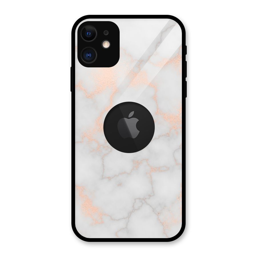 RoseGold Marble Glass Back Case for iPhone 11 Logo Cut