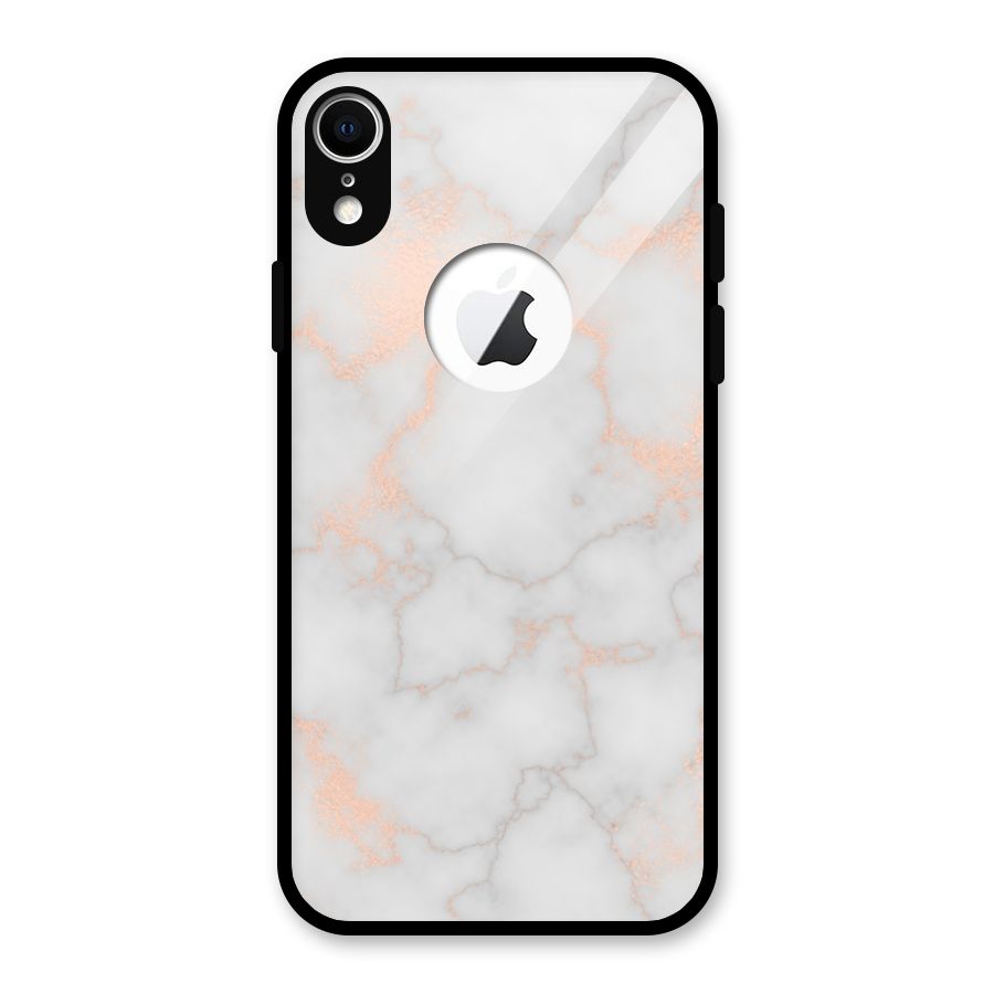 RoseGold Marble Glass Back Case for iPhone XR Logo Cut