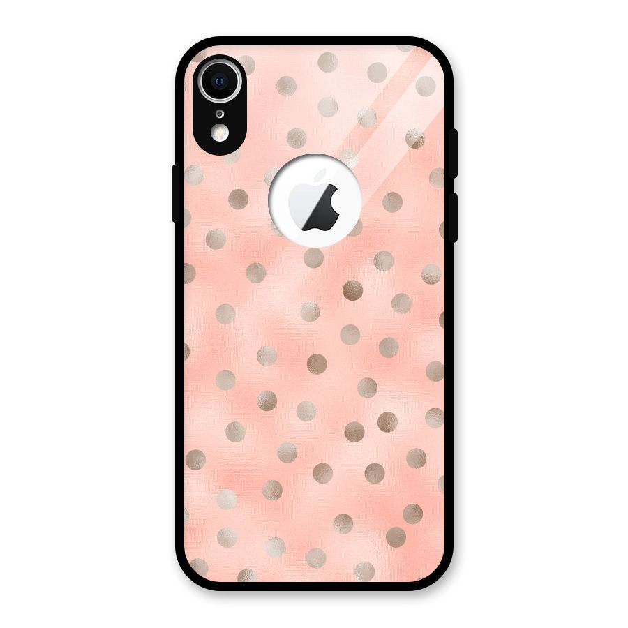 RoseGold Polka Dots Glass Back Case for iPhone XR Logo Cut