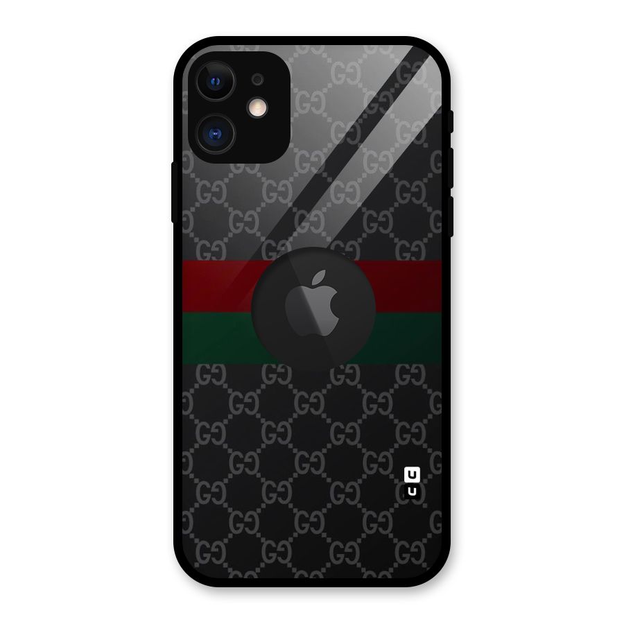 Royal Stripes Design Glass Back Case for iPhone 11 Logo Cut