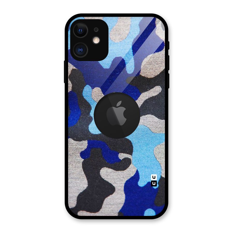 Rugged Camouflage Glass Back Case for iPhone 11 Logo Cut