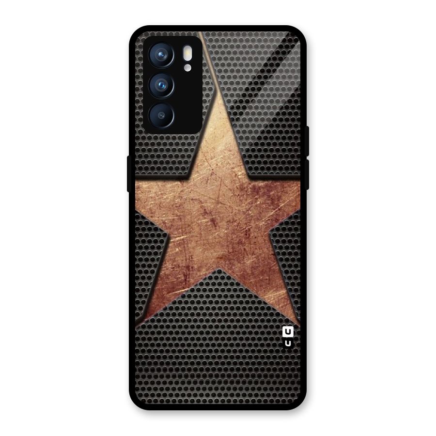 Rugged Gold Star Glass Back Case for Oppo Reno6 5G