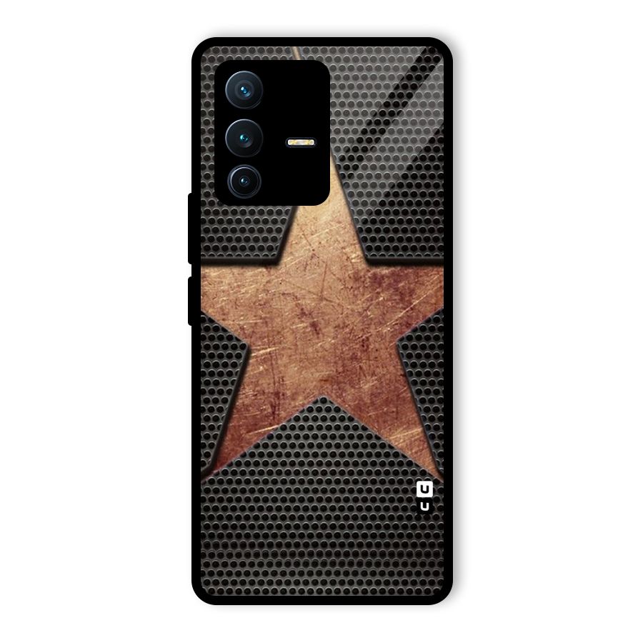 Rugged Gold Star Glass Back Case for Vivo V23 Pro
