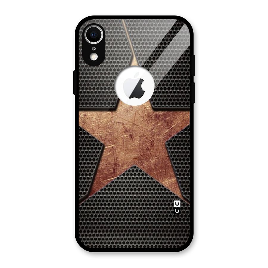 Rugged Gold Star Glass Back Case for iPhone XR Logo Cut