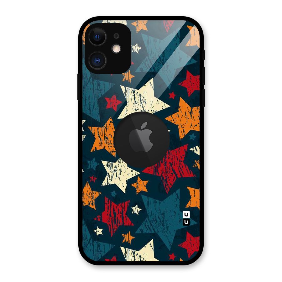Rugged Star Design Glass Back Case for iPhone 11 Logo Cut