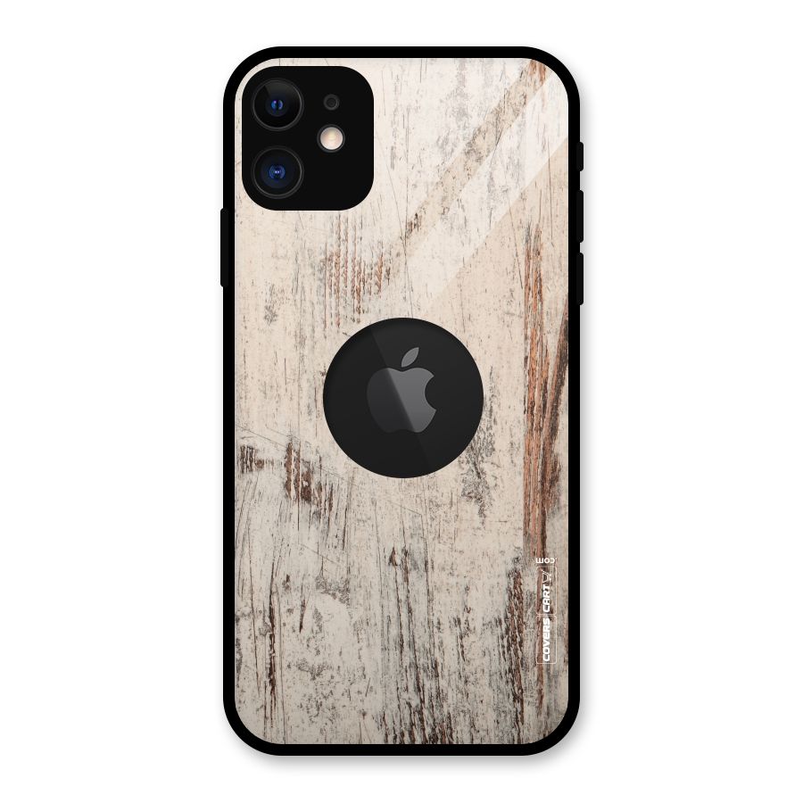 Rugged Wooden Texture Glass Back Case for iPhone 11 Logo Cut