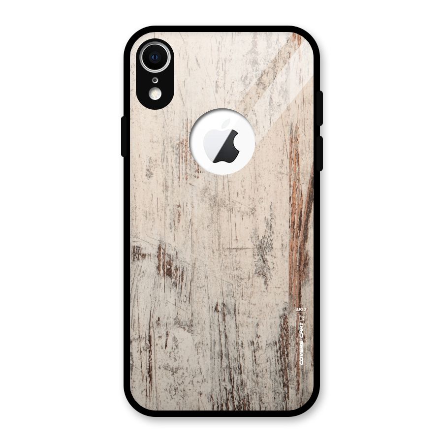 Rugged Wooden Texture Glass Back Case for iPhone XR Logo Cut