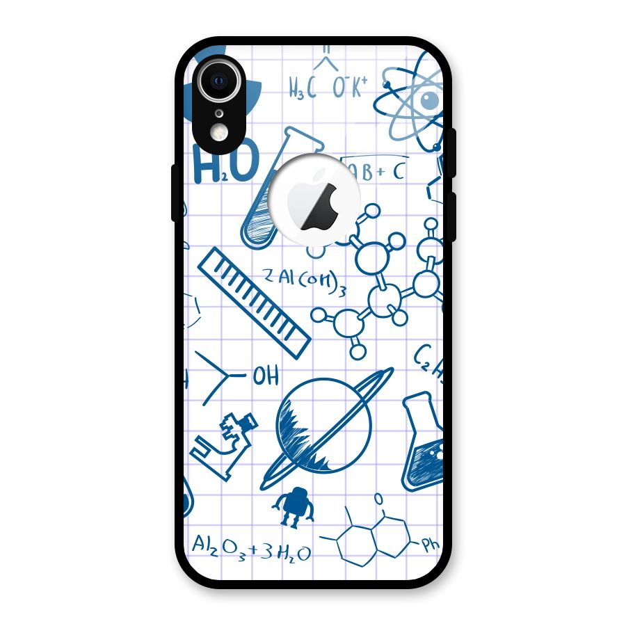 Science Notebook Glass Back Case for iPhone XR Logo Cut
