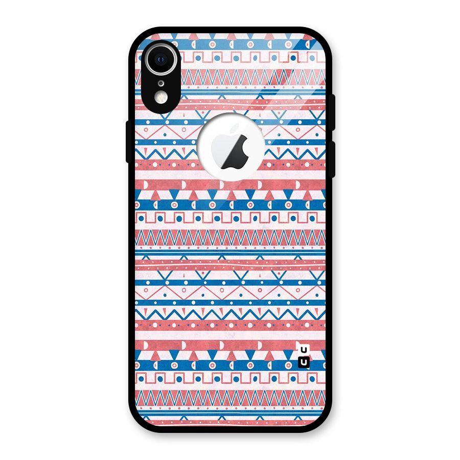 Seamless Ethnic Pattern Glass Back Case for iPhone XR Logo Cut