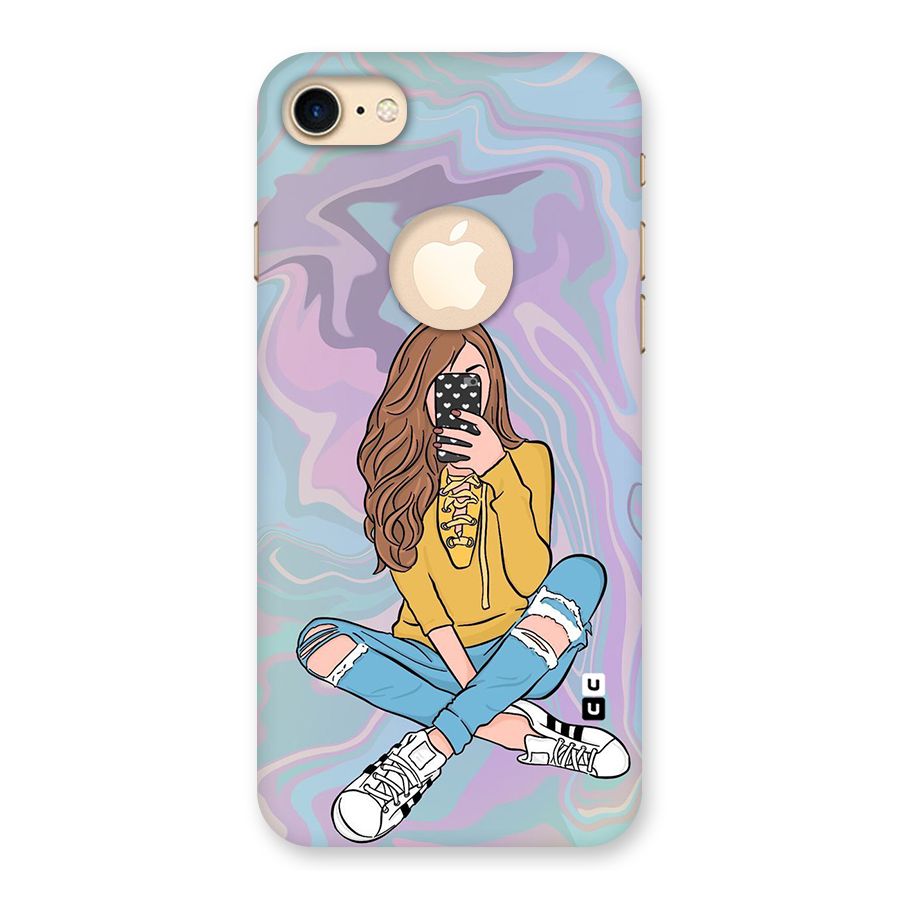 Selfie Girl Illustration Back Case for iPhone 7 Logo Cut