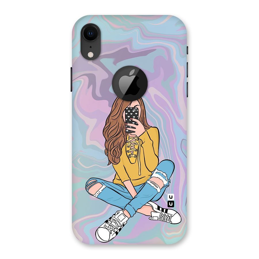 Selfie Girl Illustration Back Case for iPhone XR Logo Cut