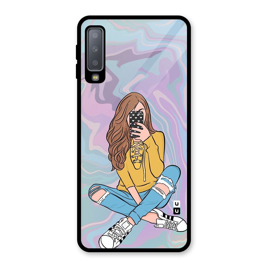 Selfie Girl Illustration Glass Back Case for Galaxy A7 (2018)