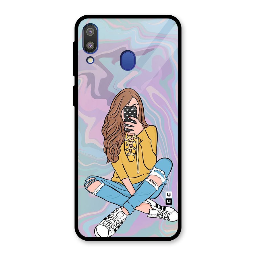 Selfie Girl Illustration Glass Back Case for Galaxy M20