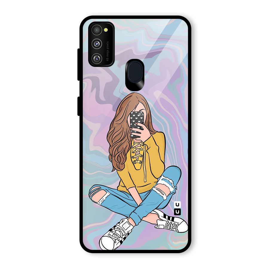 Selfie Girl Illustration Glass Back Case for Galaxy M30s