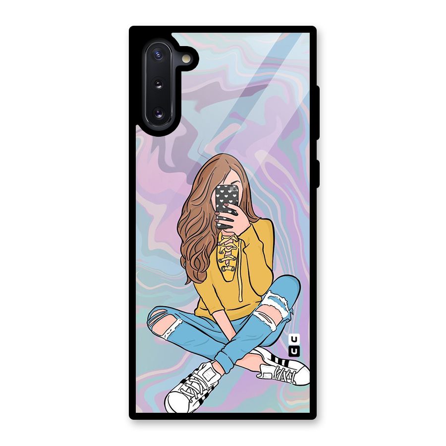 Selfie Girl Illustration Glass Back Case for Galaxy Note 10