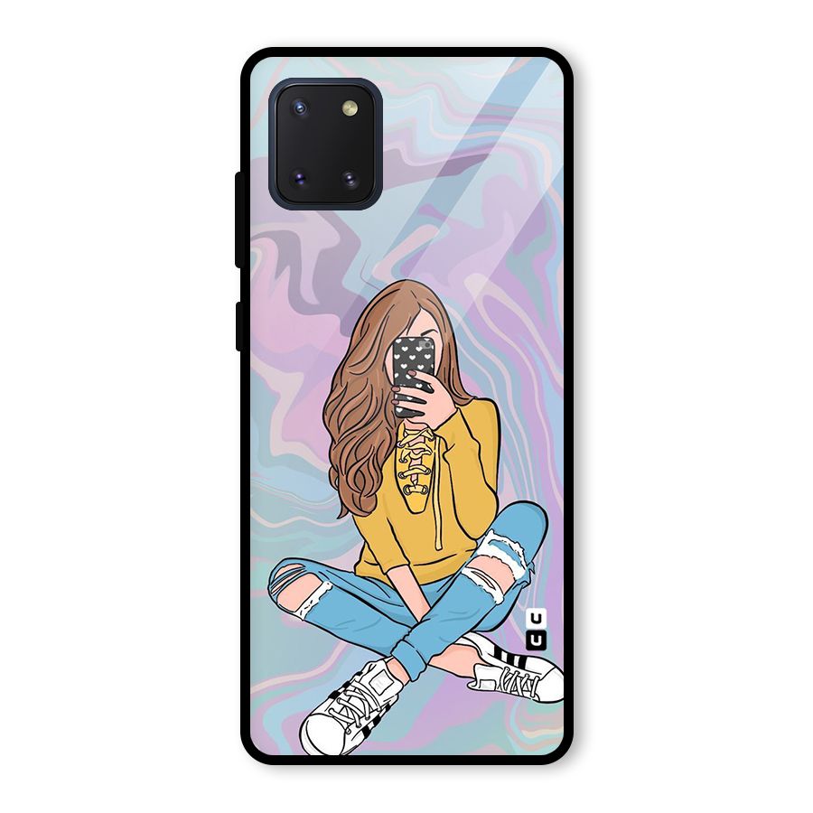Selfie Girl Illustration Glass Back Case for Galaxy Note 10 Lite