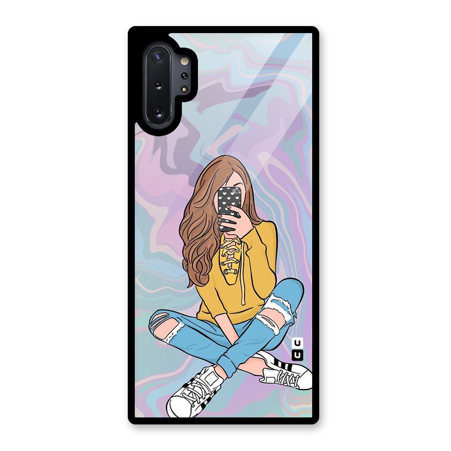 Selfie Girl Illustration Glass Back Case for Galaxy Note 10 Plus