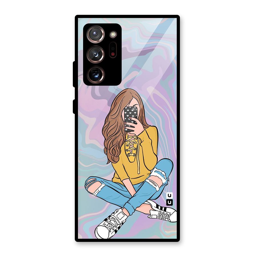 Selfie Girl Illustration Glass Back Case for Galaxy Note 20 Ultra
