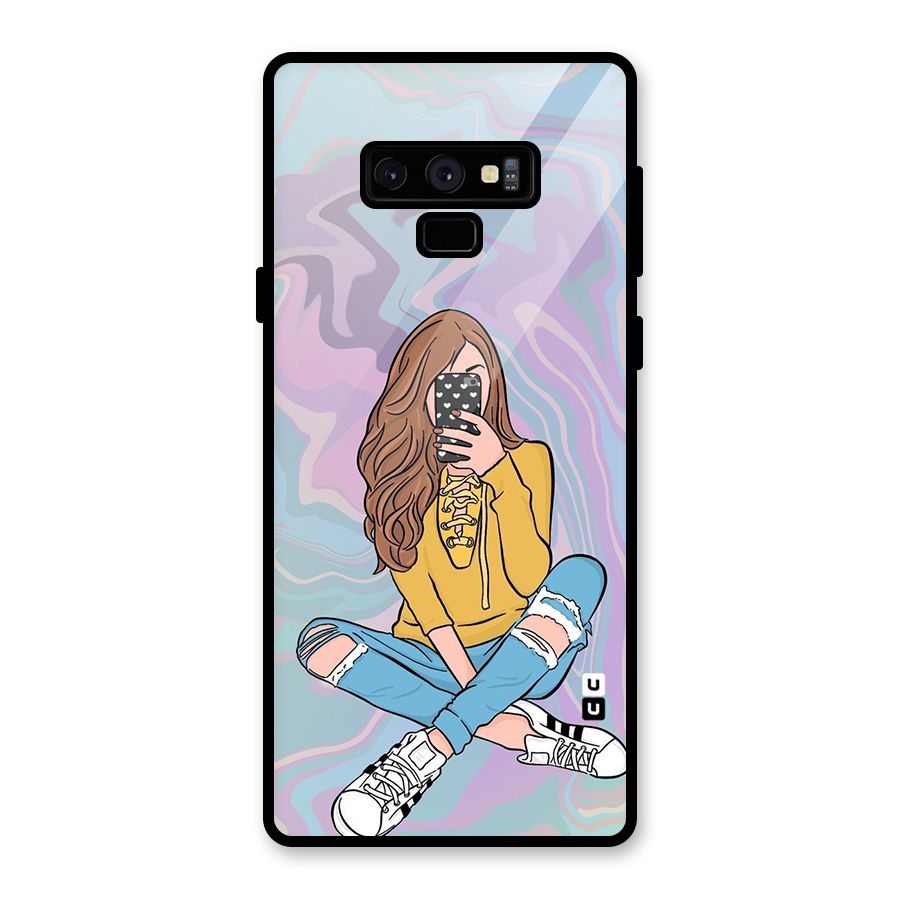 Selfie Girl Illustration Glass Back Case for Galaxy Note 9