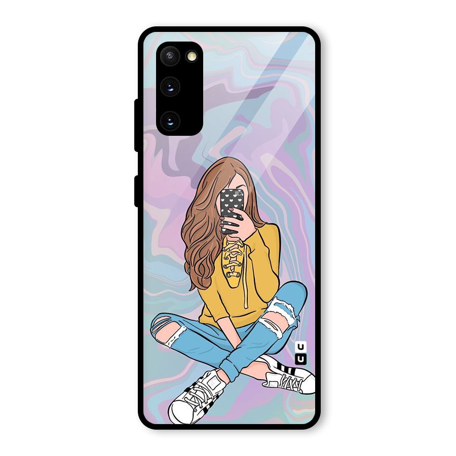 Selfie Girl Illustration Glass Back Case for Galaxy S20 FE 5G