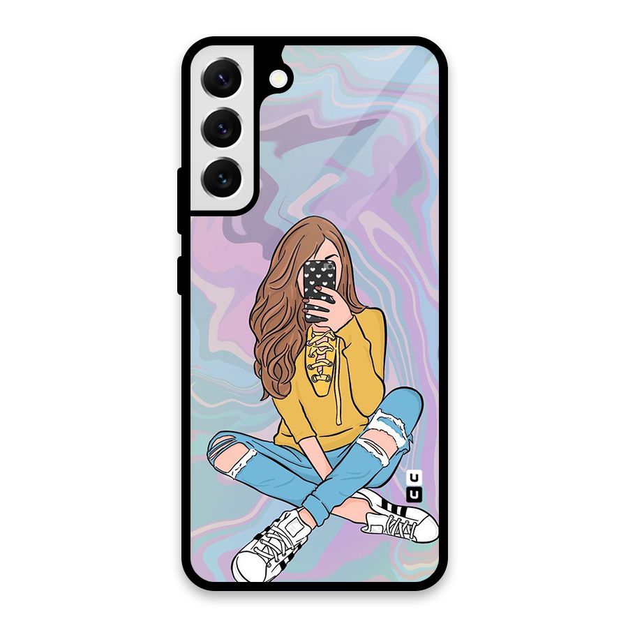 Selfie Girl Illustration Glass Back Case for Galaxy S22 Plus 5G