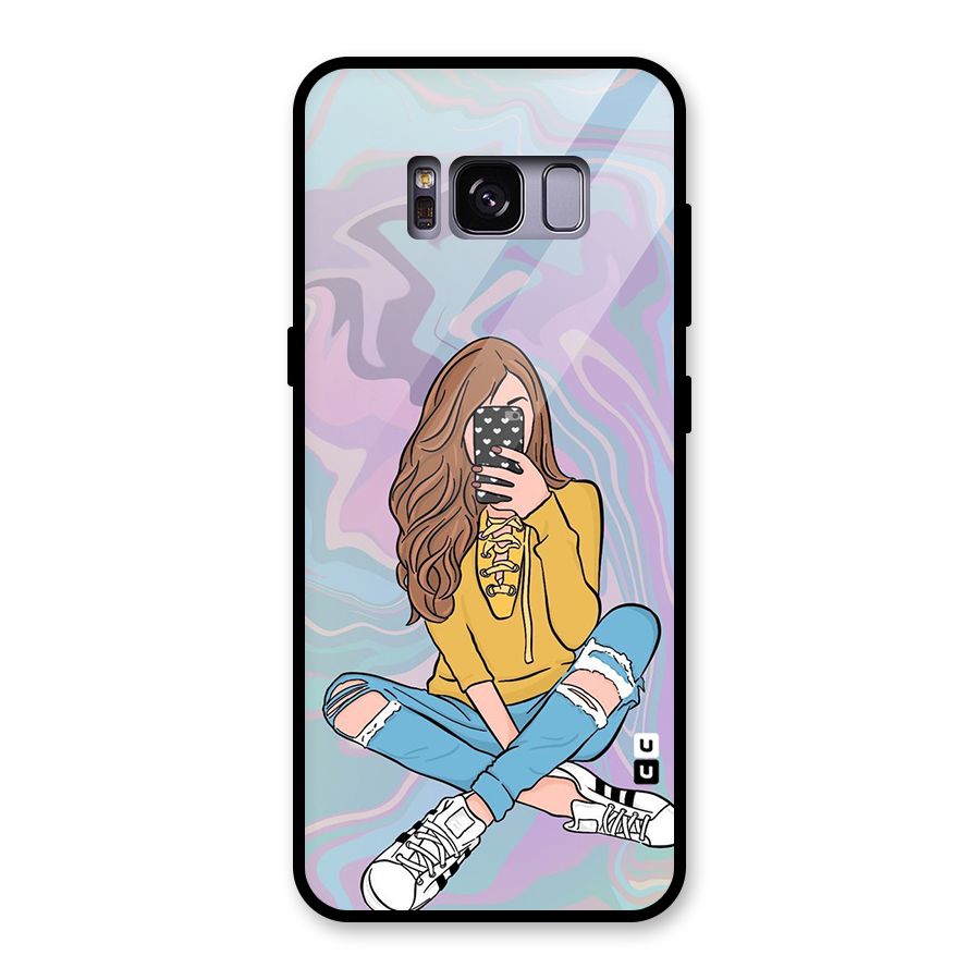 Selfie Girl Illustration Glass Back Case for Galaxy S8