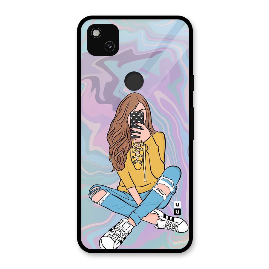 Selfie Girl Illustration Glass Back Case for Google Pixel 4a