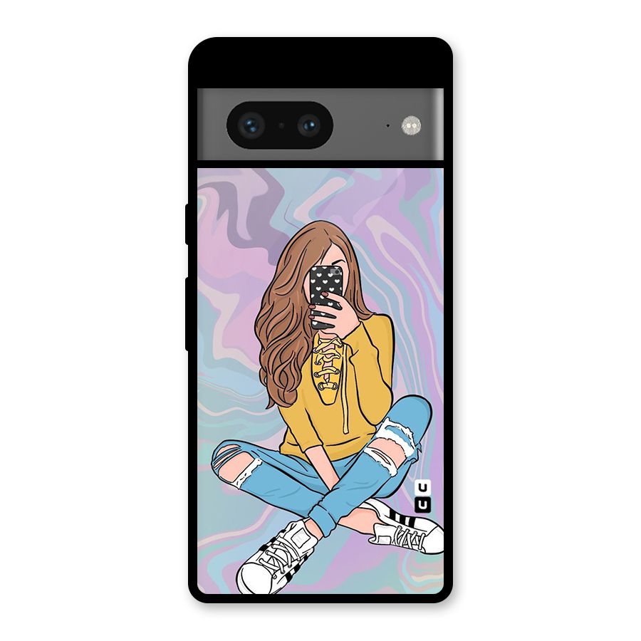 Selfie Girl Illustration Glass Back Case for Google Pixel 7