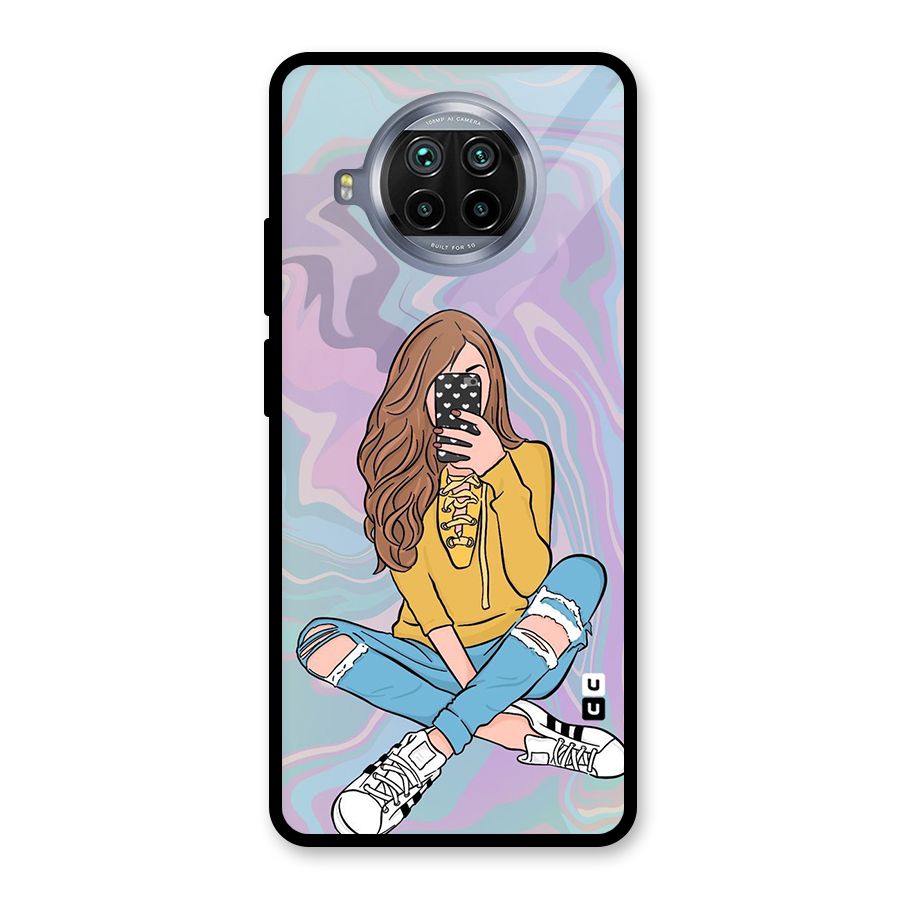 Selfie Girl Illustration Glass Back Case for Mi 10i