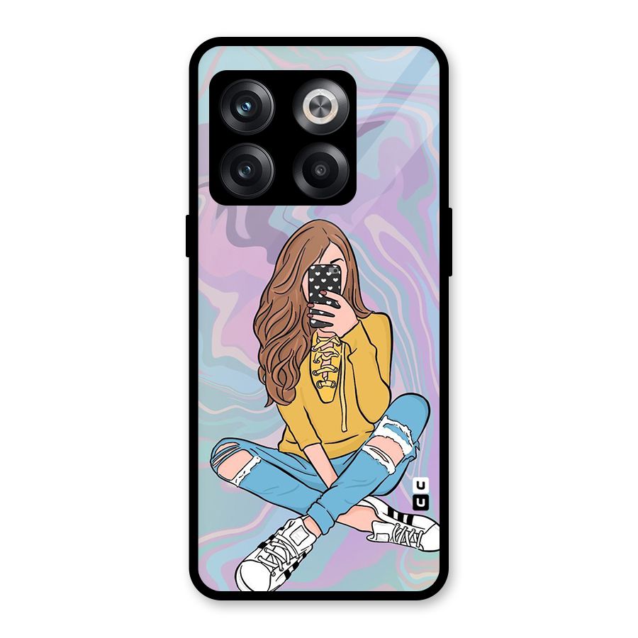 Selfie Girl Illustration Glass Back Case for OnePlus 10T