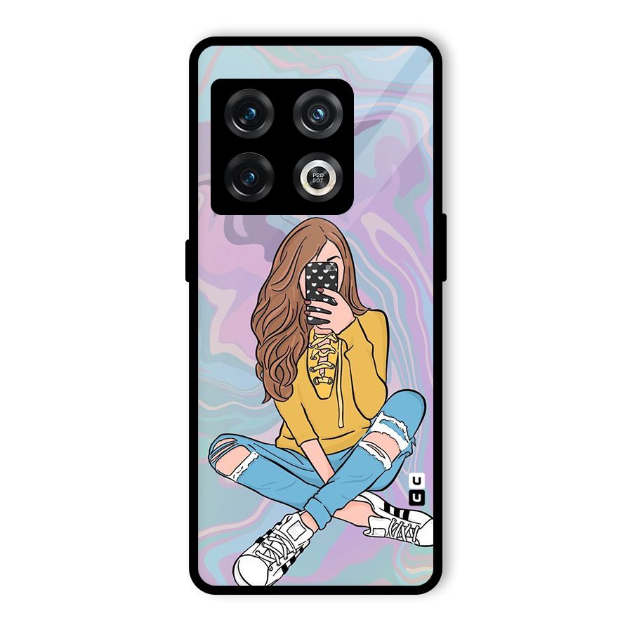 Selfie Girl Illustration Glass Back Case for OnePlus 10 Pro 5G