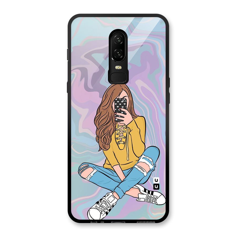 Selfie Girl Illustration Glass Back Case for OnePlus 6