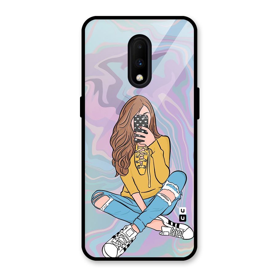 Selfie Girl Illustration Glass Back Case for OnePlus 7