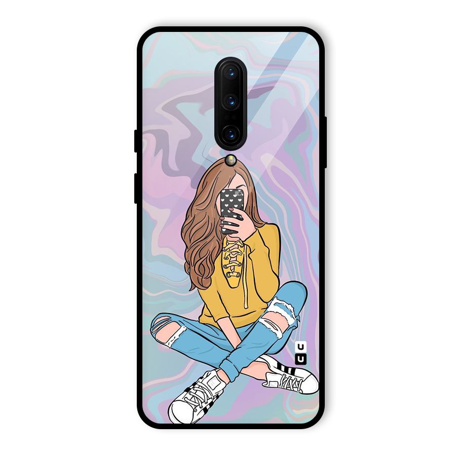 Selfie Girl Illustration Glass Back Case for OnePlus 7 Pro