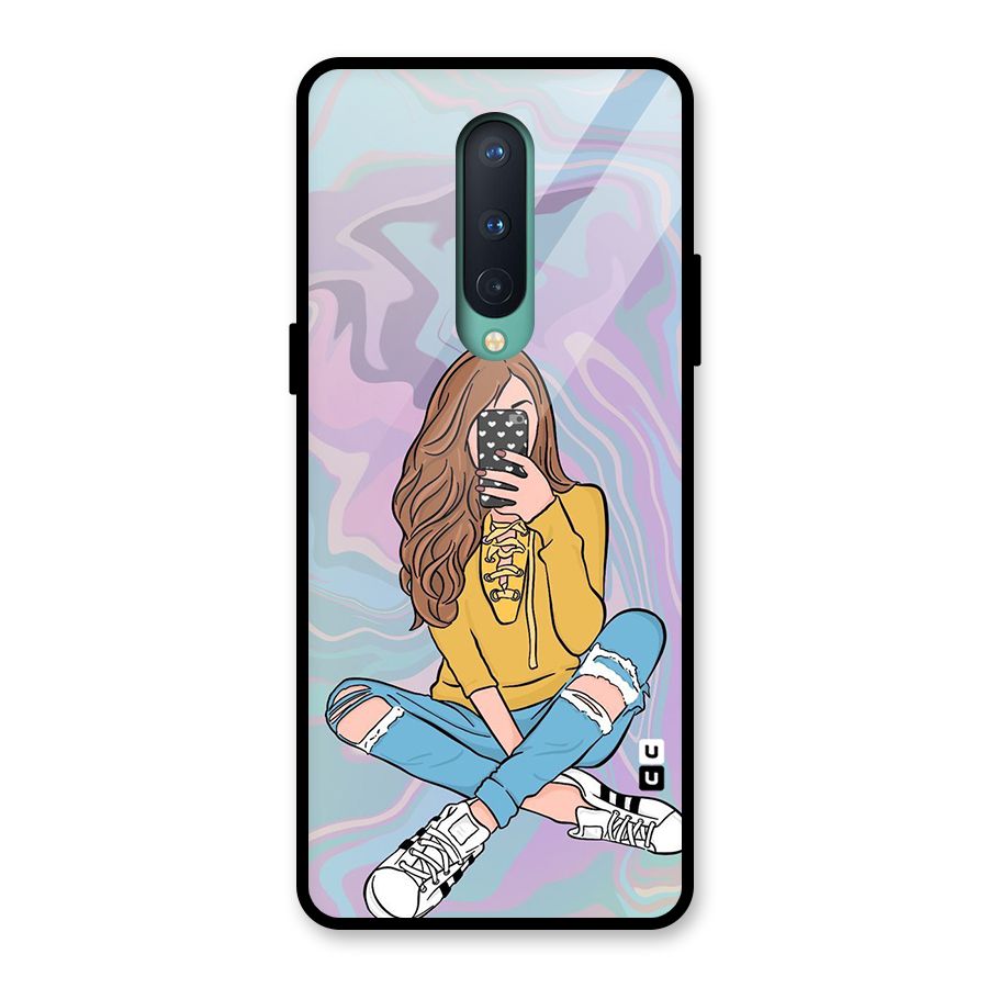 Selfie Girl Illustration Glass Back Case for OnePlus 8