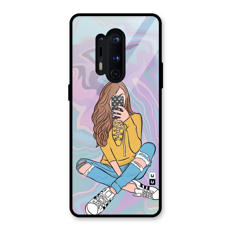 Selfie Girl Illustration Glass Back Case for OnePlus 8 Pro