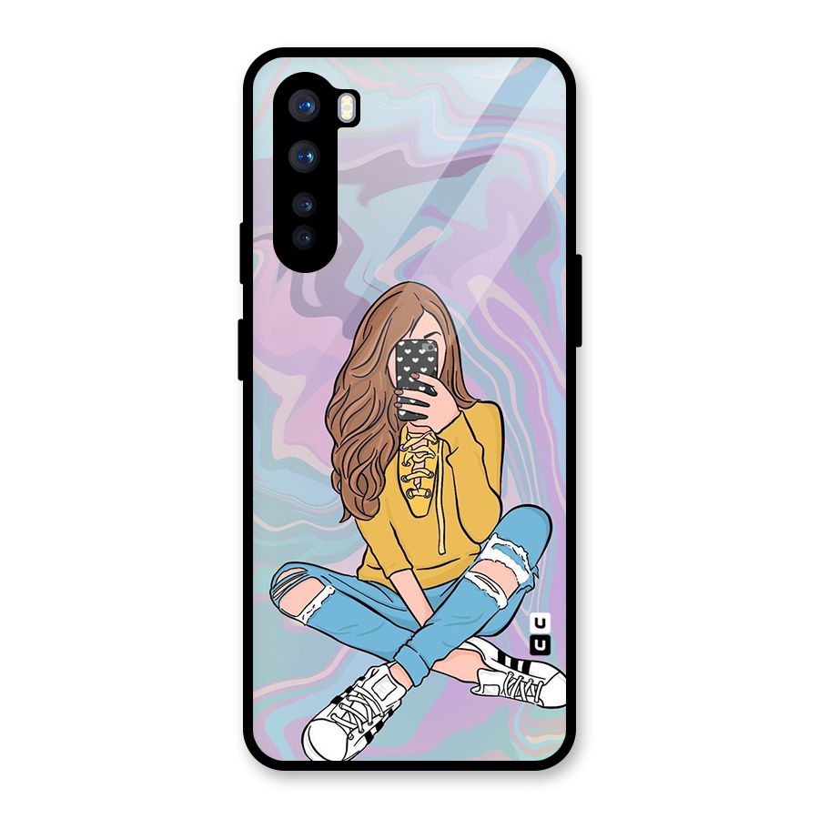 Selfie Girl Illustration Glass Back Case for OnePlus Nord