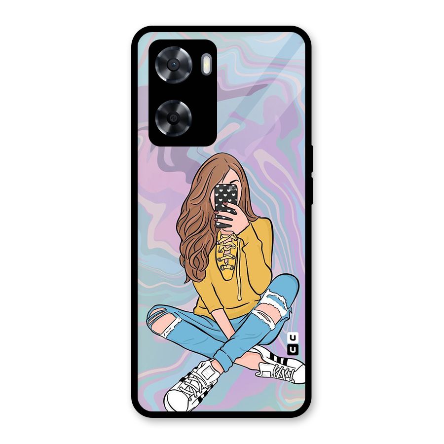 Selfie Girl Illustration Glass Back Case for Oppo A57 2022