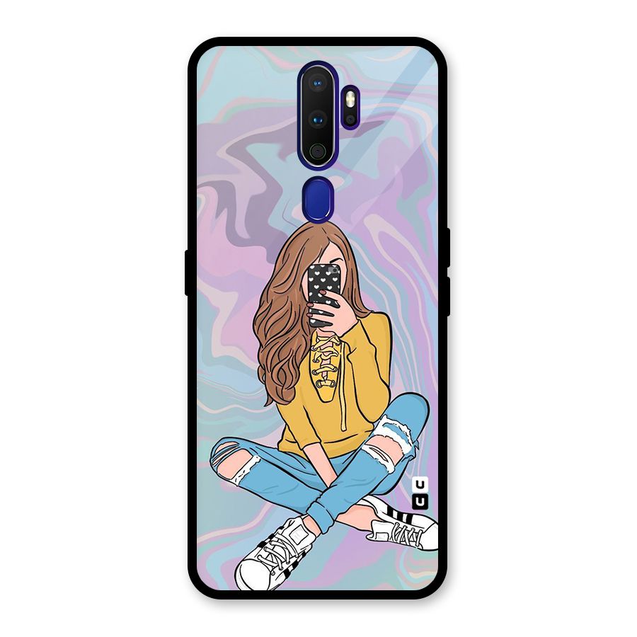 Selfie Girl Illustration Glass Back Case for Oppo A9 (2020)