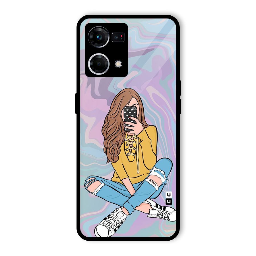 Selfie Girl Illustration Glass Back Case for Oppo F21 Pro 4G