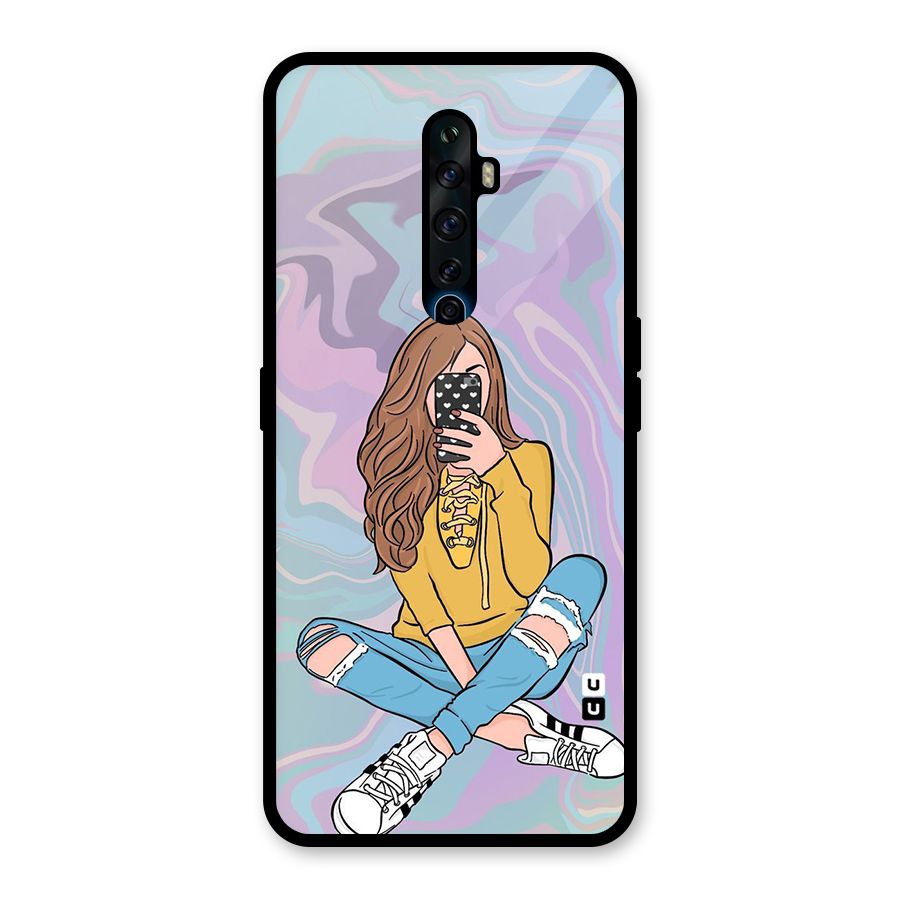 Selfie Girl Illustration Glass Back Case for Oppo Reno2 Z