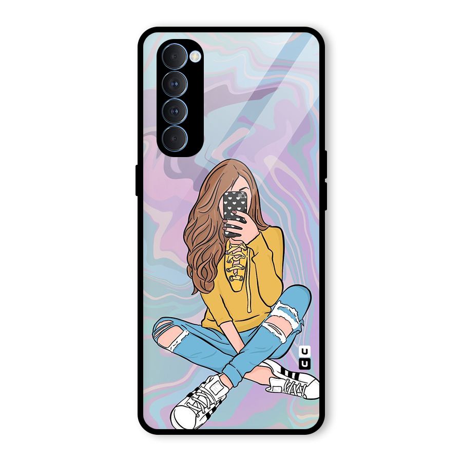 Selfie Girl Illustration Glass Back Case for Oppo Reno4 Pro