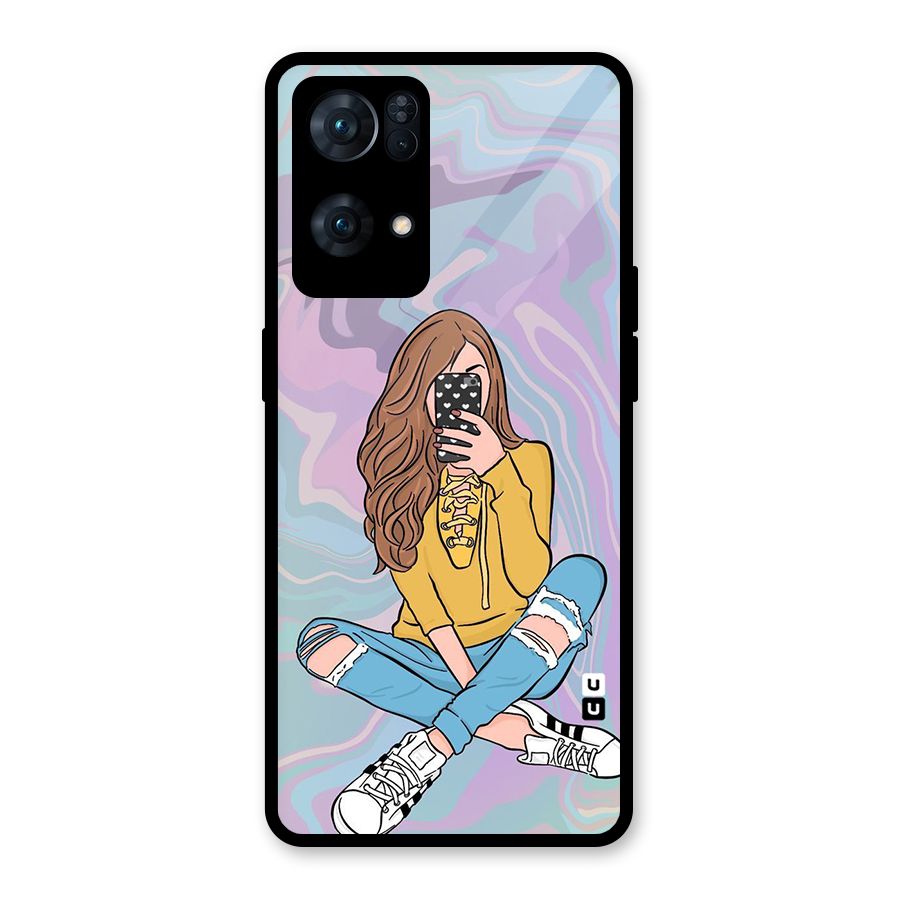 Selfie Girl Illustration Glass Back Case for Oppo Reno7 Pro 5G