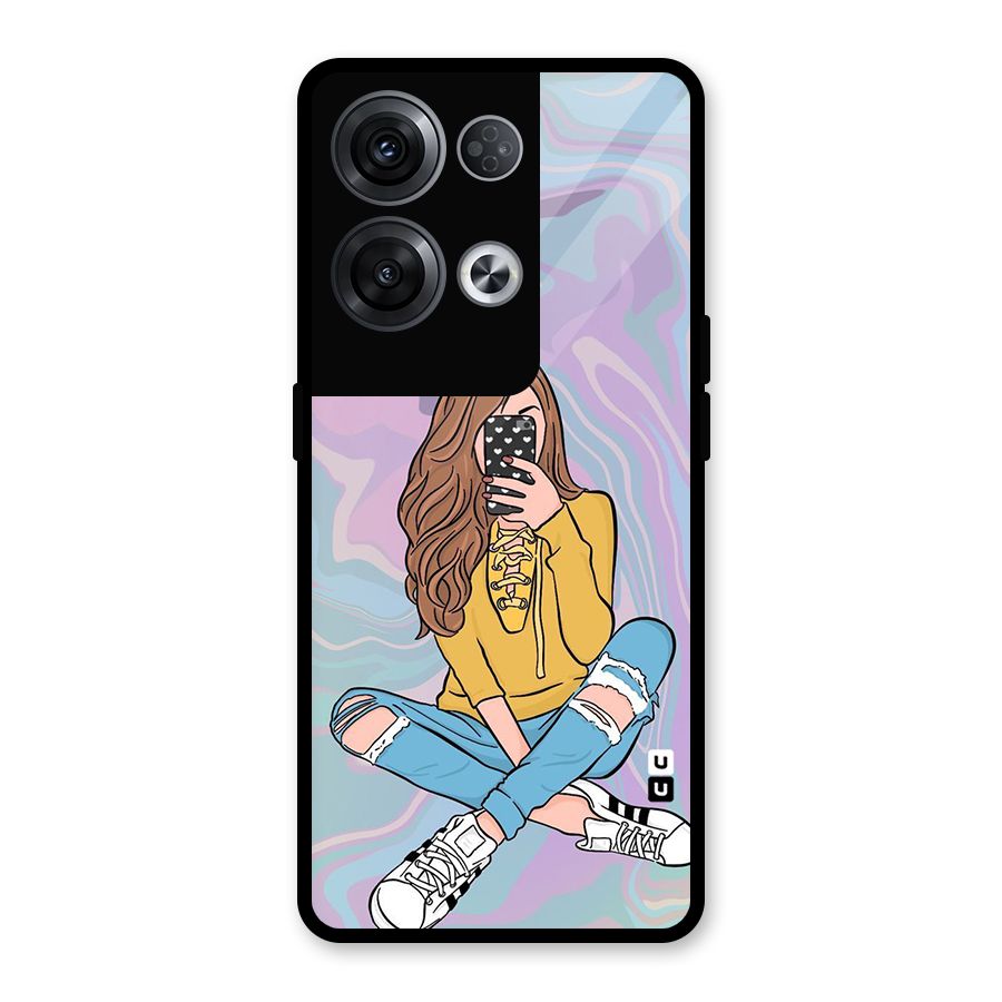 Selfie Girl Illustration Glass Back Case for Oppo Reno8 Pro 5G
