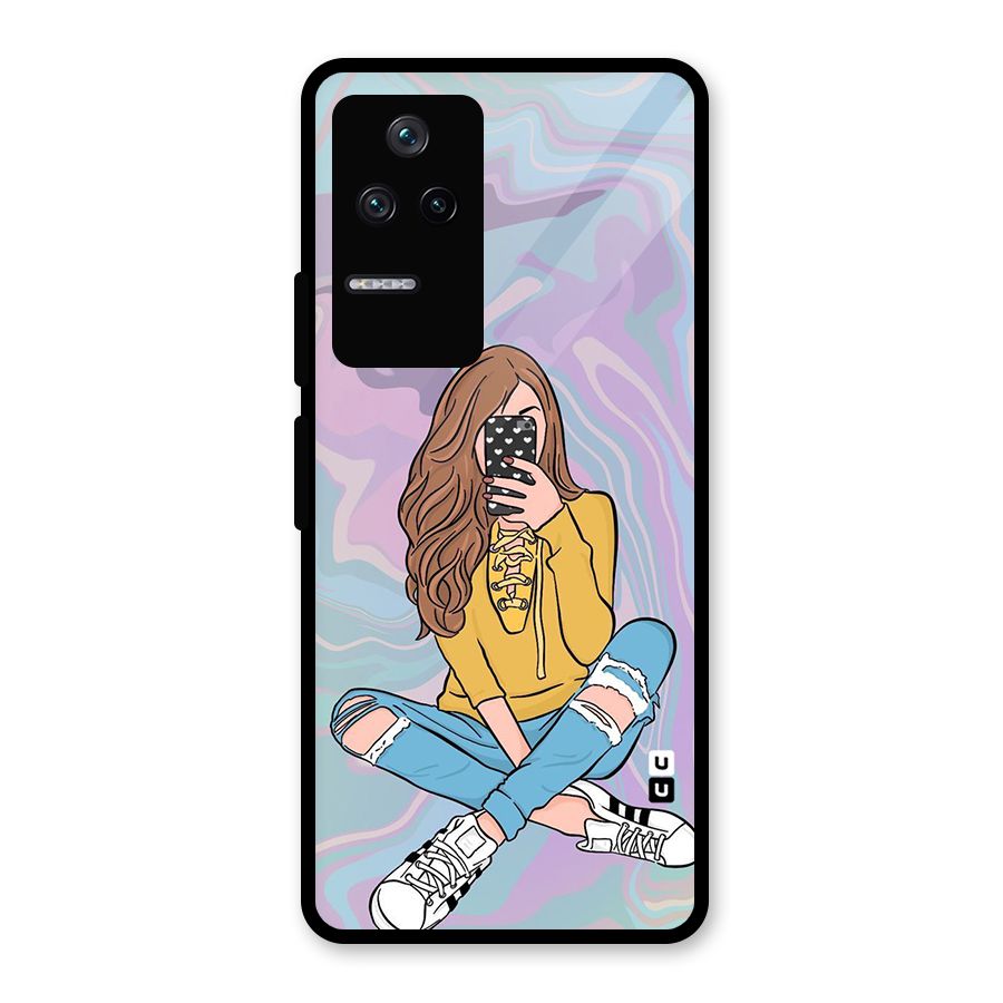 Selfie Girl Illustration Glass Back Case for Poco F4 5G