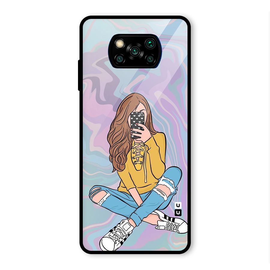 Selfie Girl Illustration Glass Back Case for Poco X3 Pro