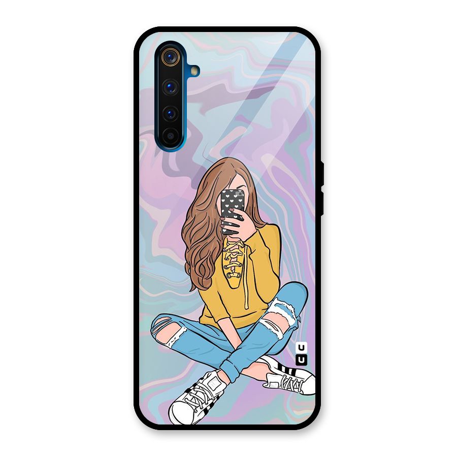 Selfie Girl Illustration Glass Back Case for Realme 6 Pro
