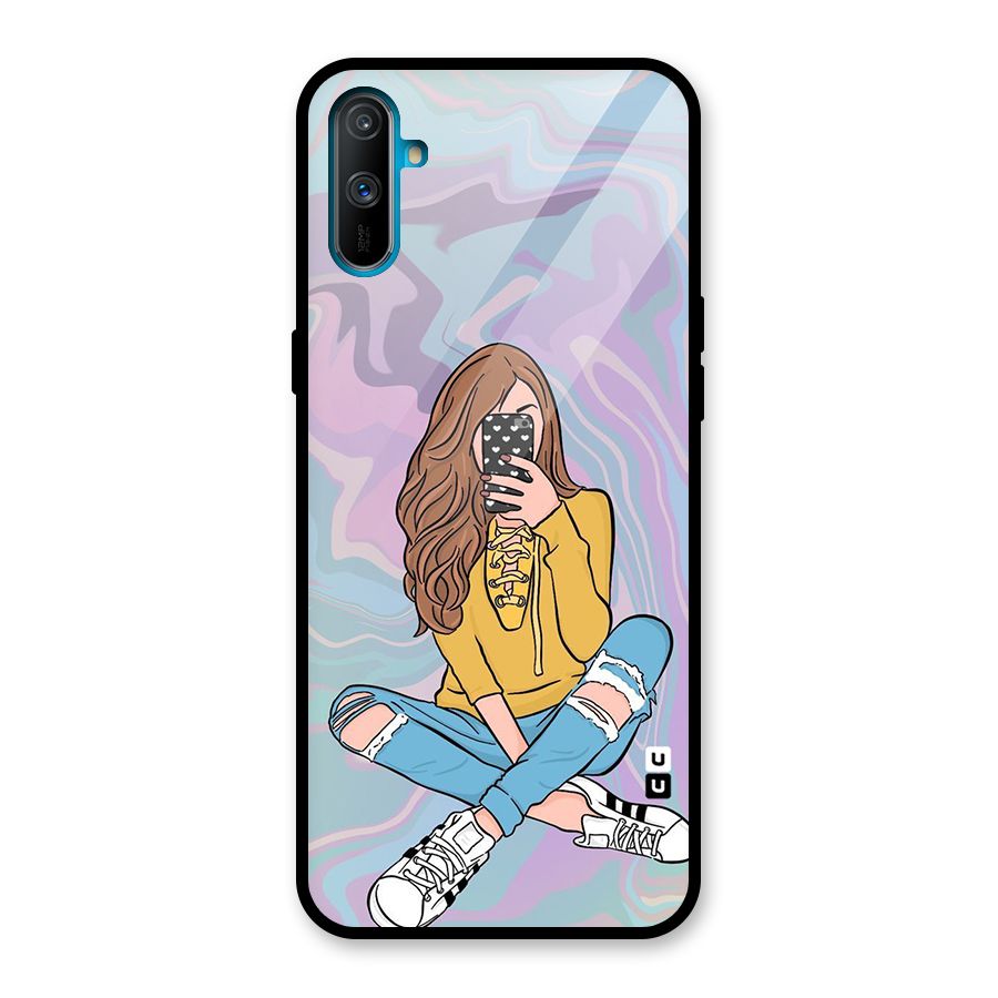 Selfie Girl Illustration Glass Back Case for Realme C3